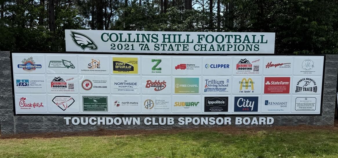 collins hill touchdown sponsor board