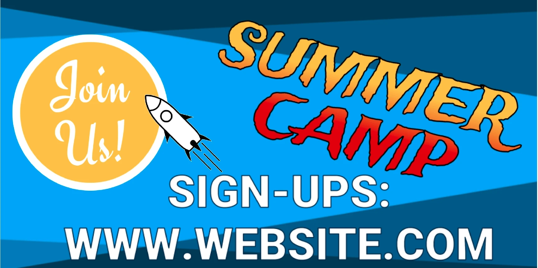 Summer camp event banner with signups website