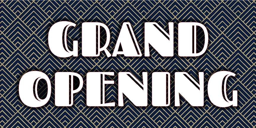 grand opening banner with gatsby style background