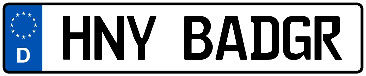 european license plate that says HNY BADGR