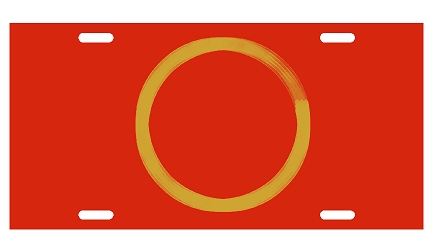 red plate with gold circle in middle