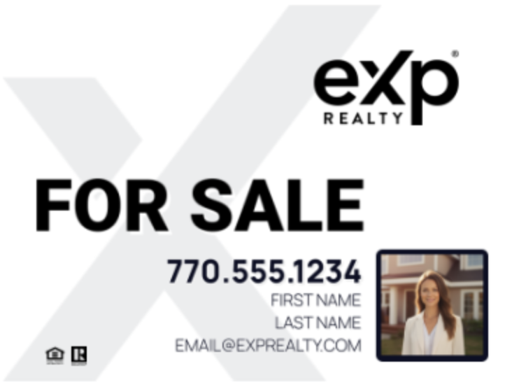 Real estate sign displayed in front yard with agent contact information