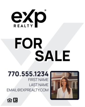 Real estate sign displayed in front yard with agent contact information