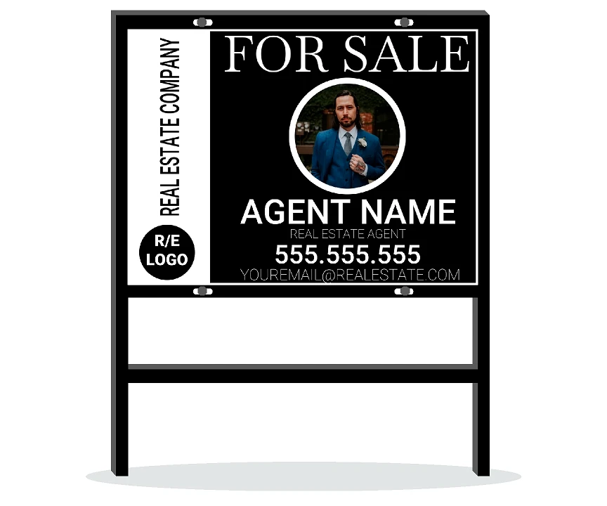 24 x 18 black Real Estate Yard Sign with agent photo for sale